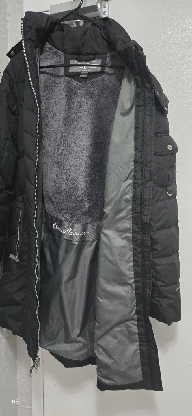 Eddie Bauer Women's Black Down Parka with Faux Fur Trim Hood