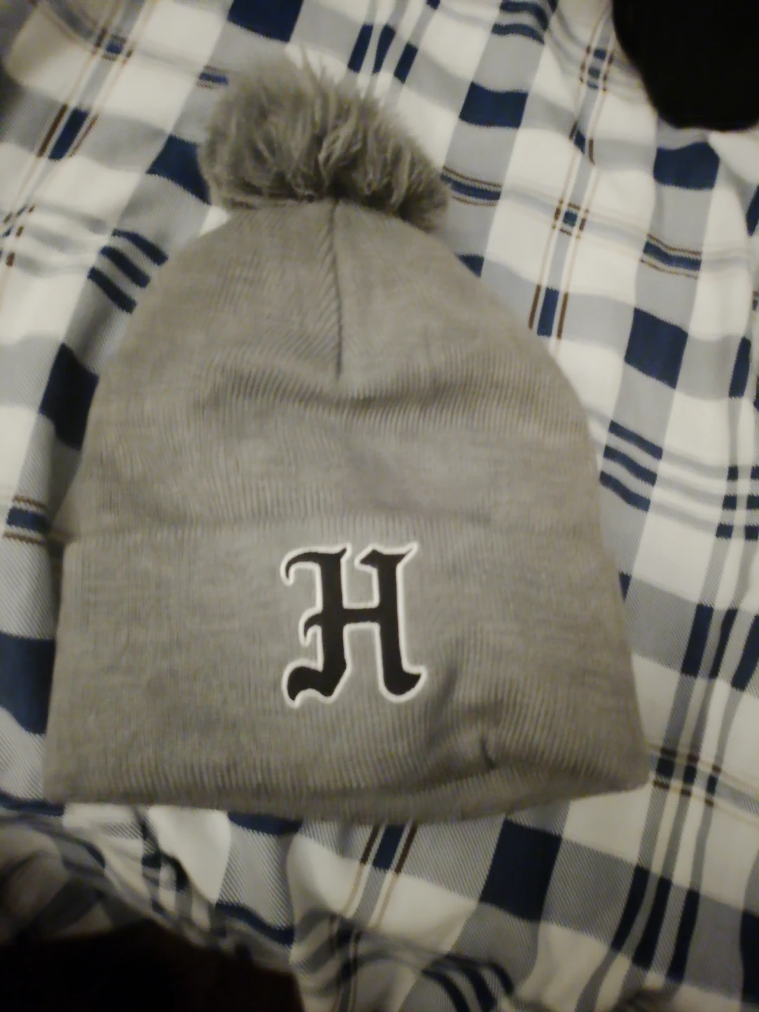 Grey Pom Pom Beanie with 'H' Logo