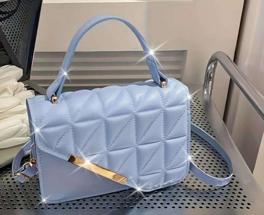 Light Blue Quilted Handbag