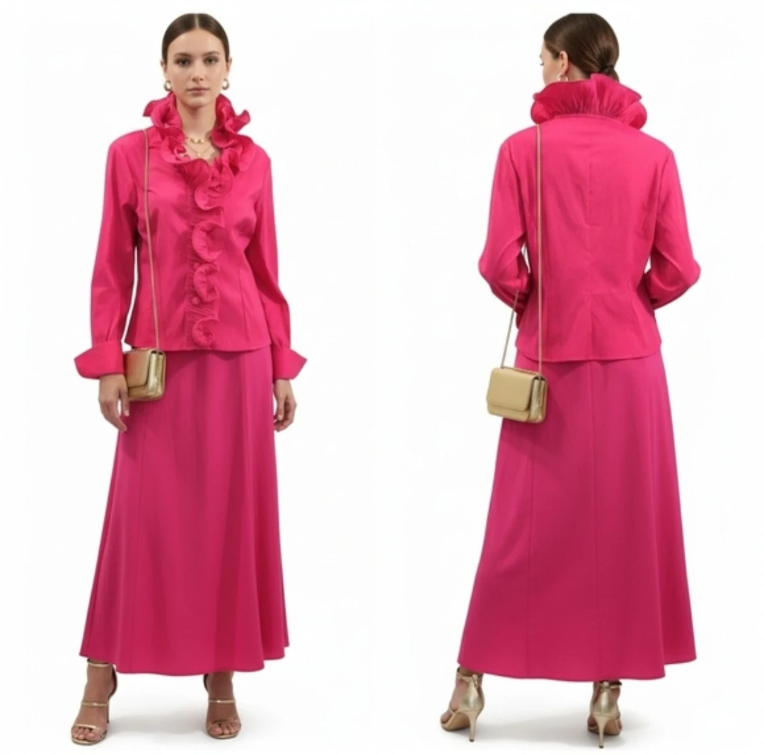 BNWTT Samuel Dong Fuchsia Ruffle Blouse Jacket Size L - photo 4