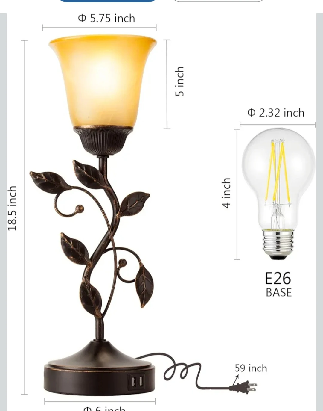 Vintage Style Table Lamp with USB Ports & Touch Control - photo 5