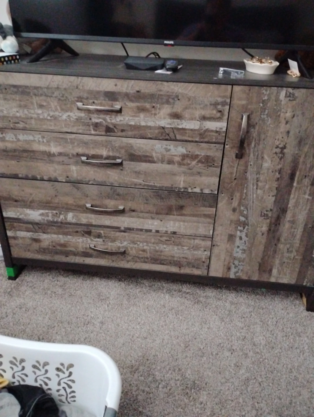 Rustic Wood Dresser with 4 Drawers and Cabinet
