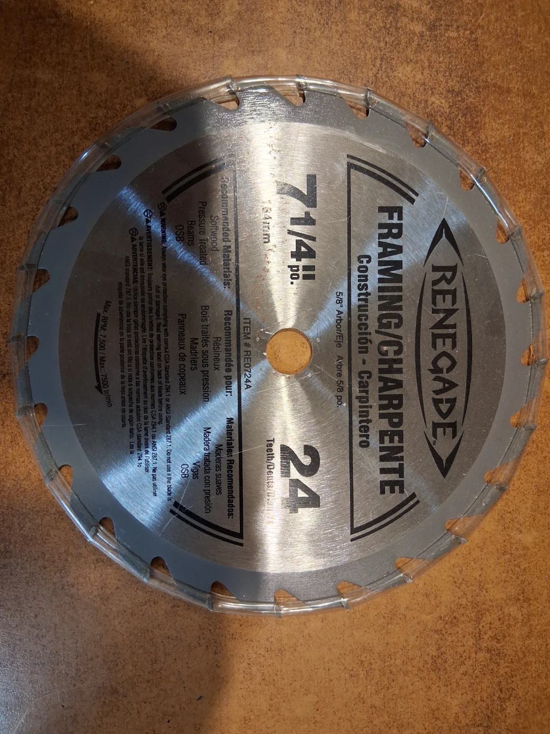Renegade Framing/Harpente Saw Blade 7-1/4 inch 24T