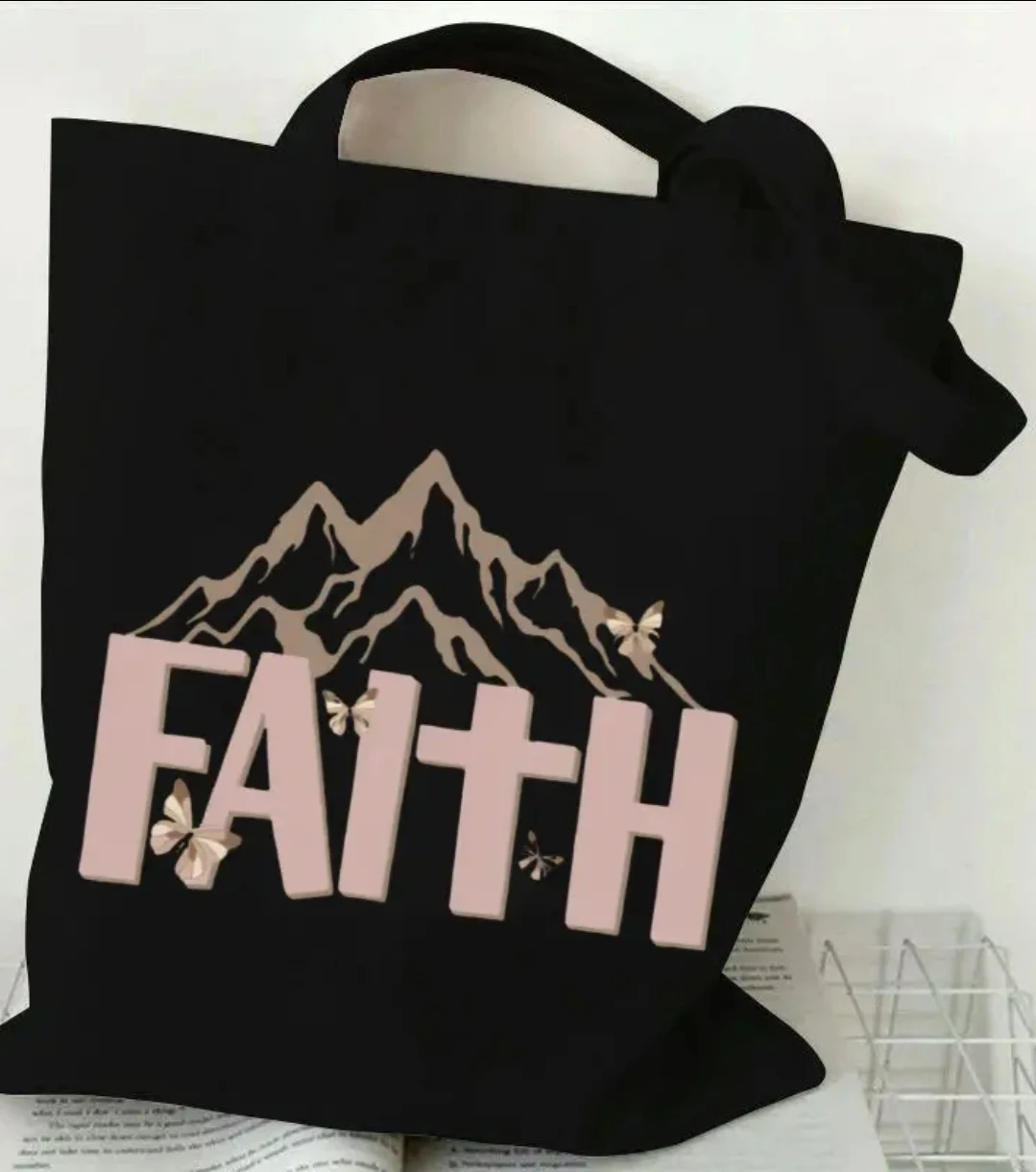 Black Tote Bag with Faith Mountains Design