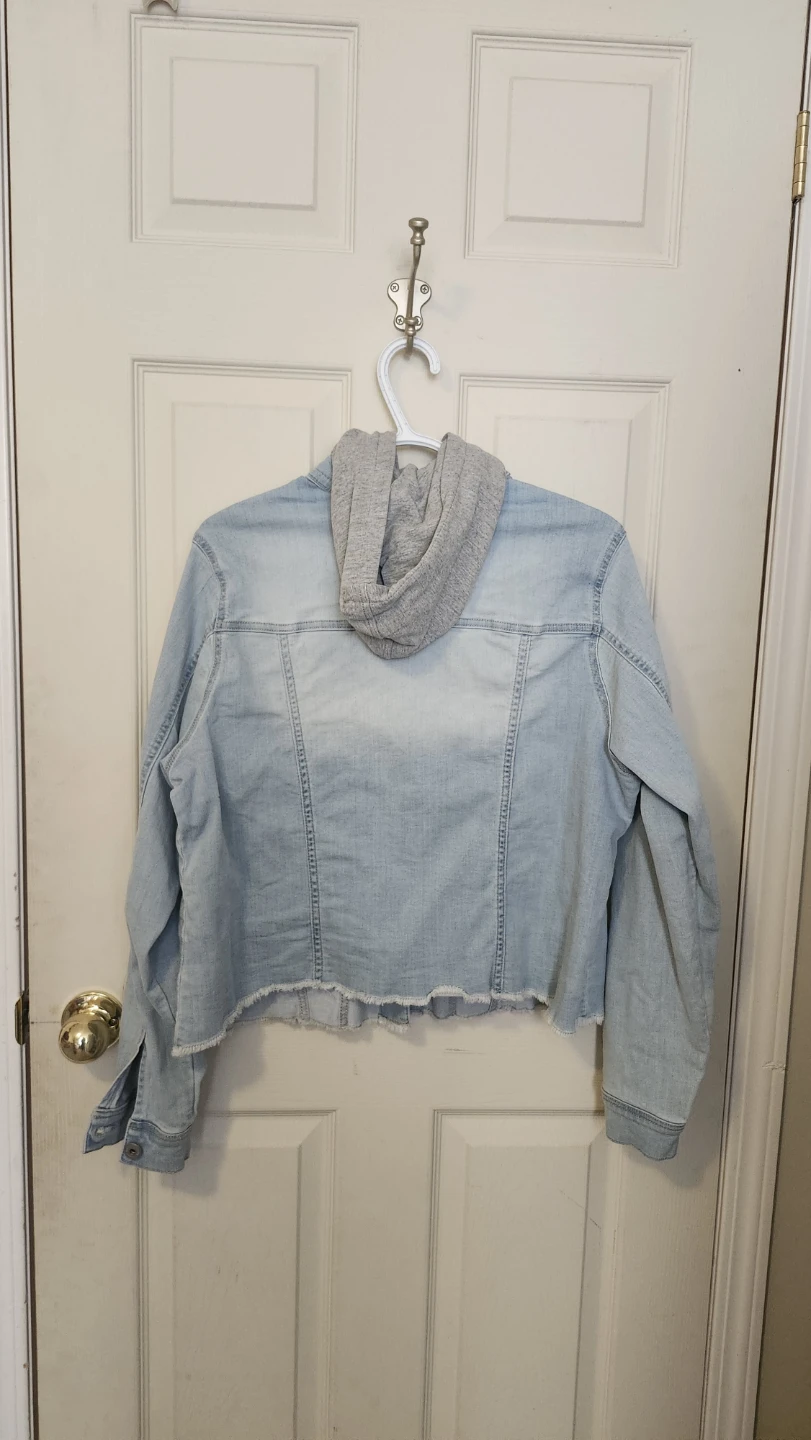 Blue Denim Jacket with Grey Hood - photo 2