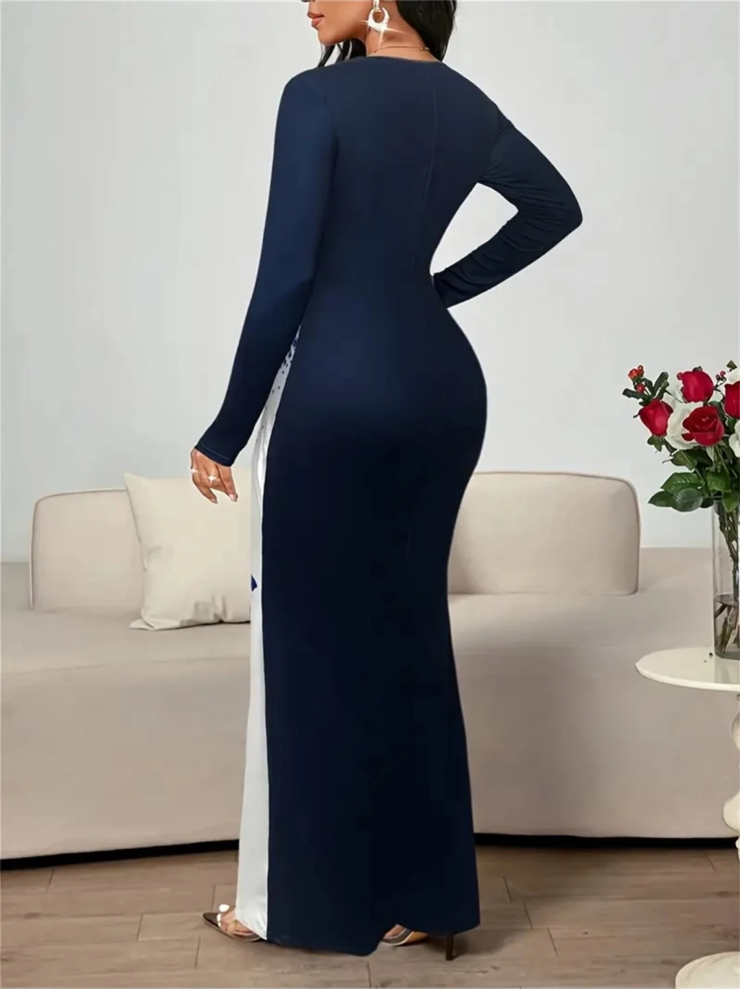 Blue Butterfly Print Long Sleeve Maxi Dress - Size XXL - photo 3