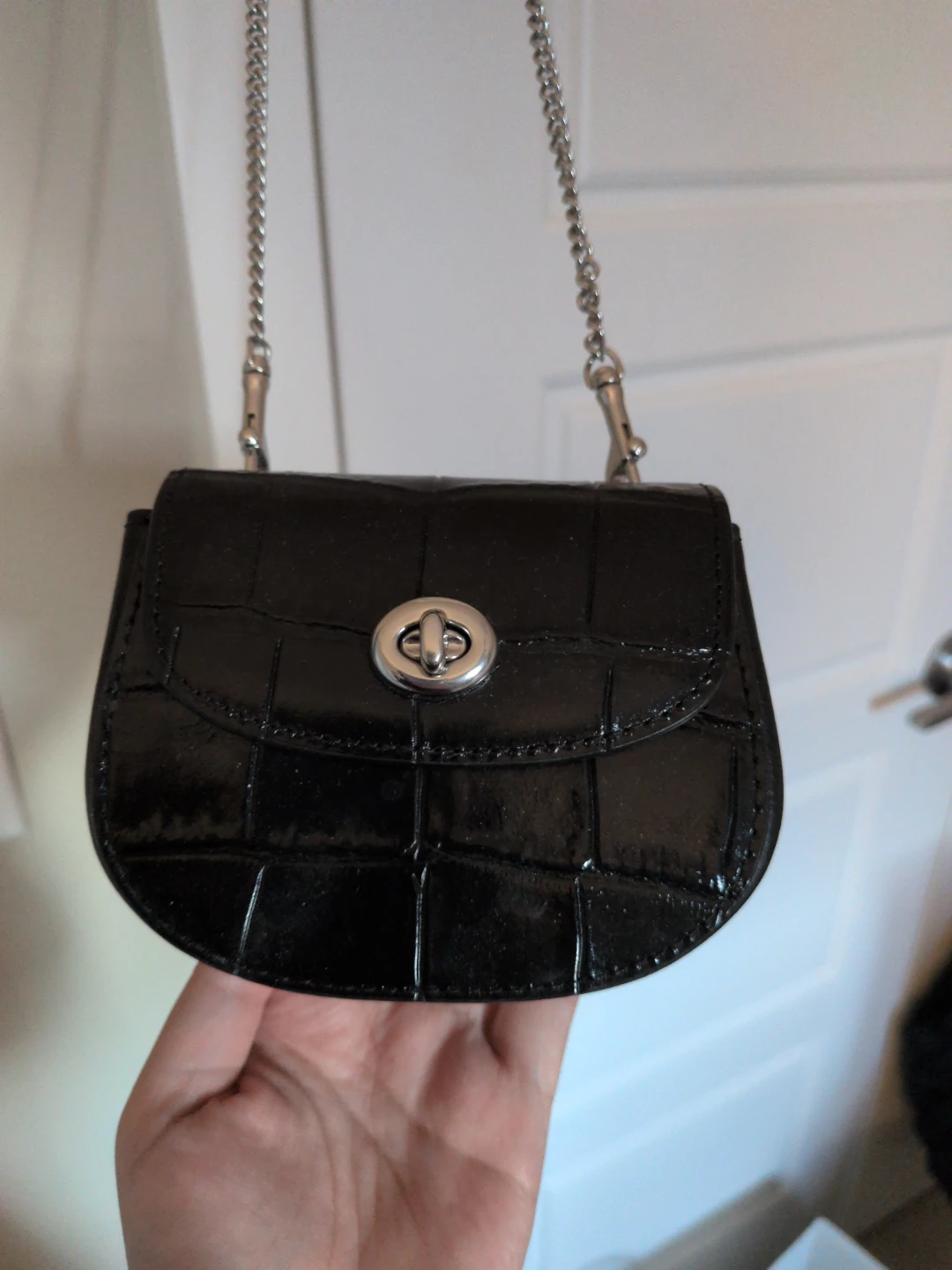 Coach Black Croc-Embossed Mini Shoulder Bag