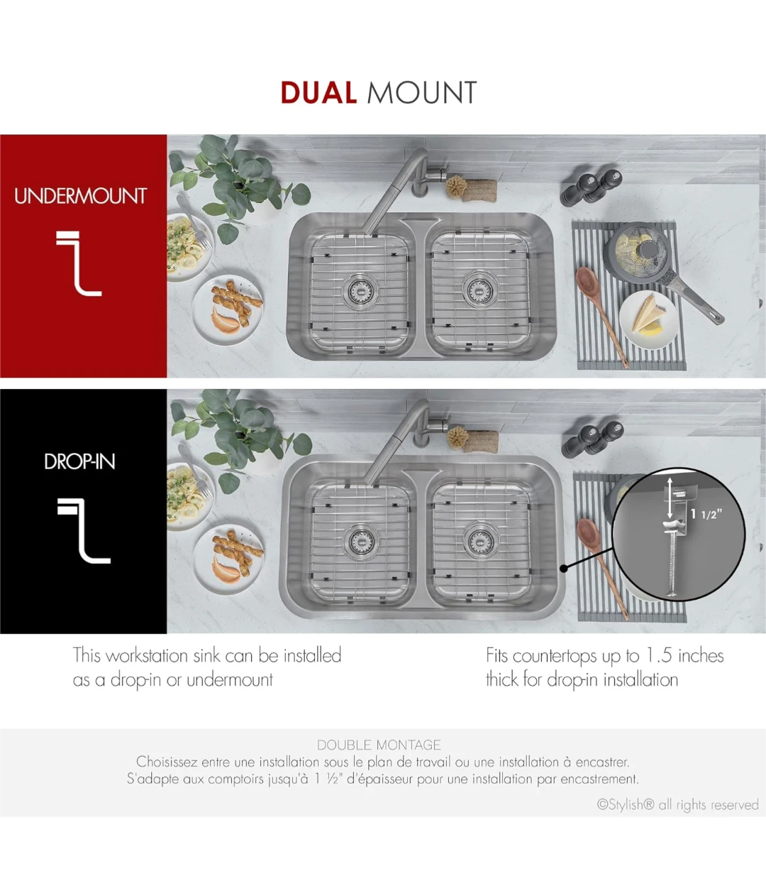 Stainless Steel Double Bowl Undermount/Drop-in Kitchen Sink - photo 5