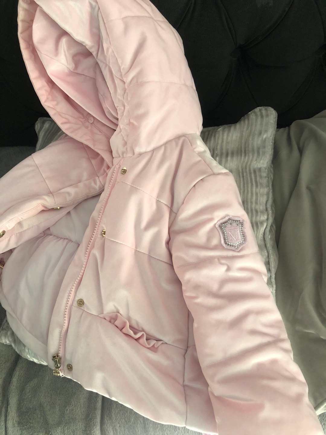 MONNALISA Pink Velvet Puffer Jacket - photo 4
