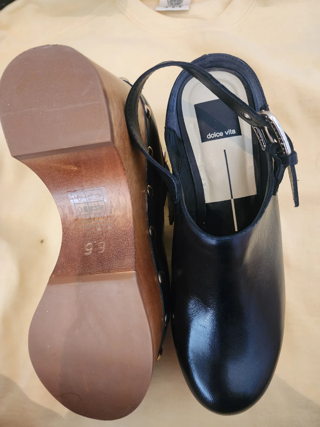 Dolce Vita Black Leather Clog Heeled Sandals - photo 4