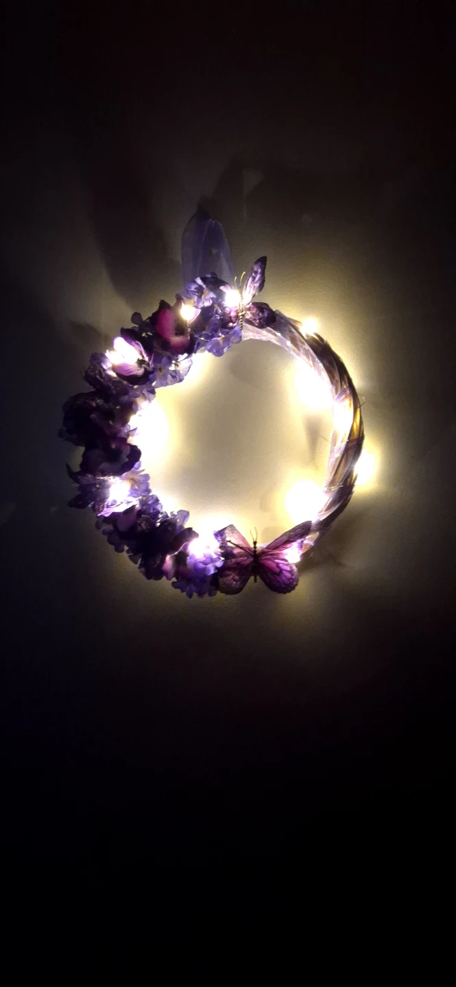 🥕 Purple Floral Wreath with Butterflies and Lights - photo 2