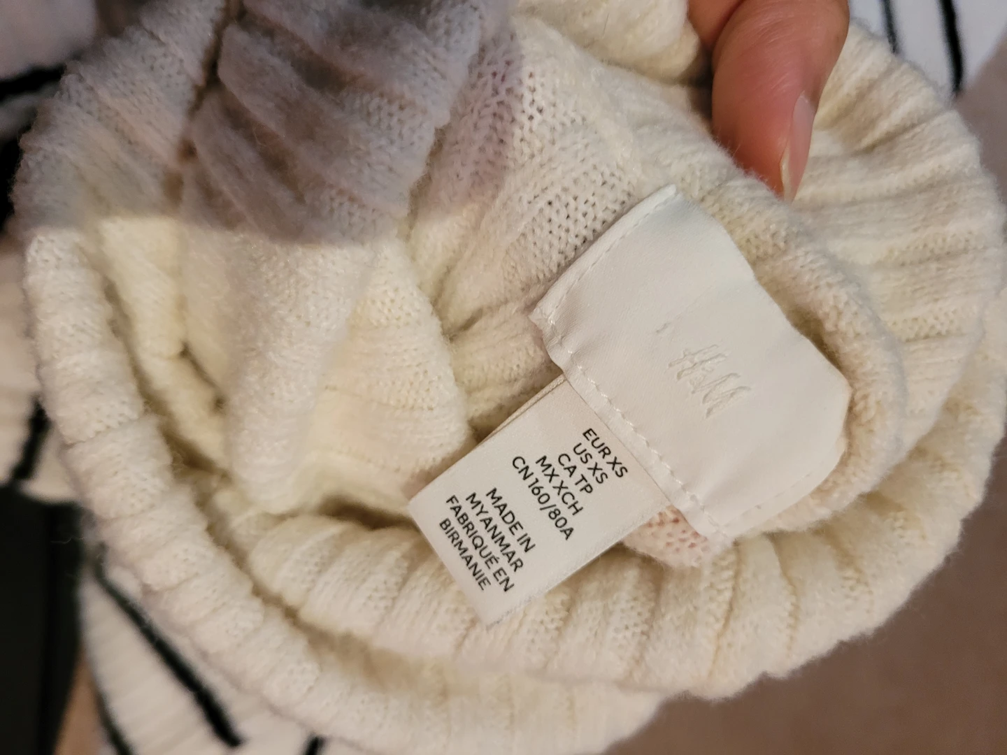 H&M Striped Turtleneck Sweater - Cream/Black - Size XS - photo 3