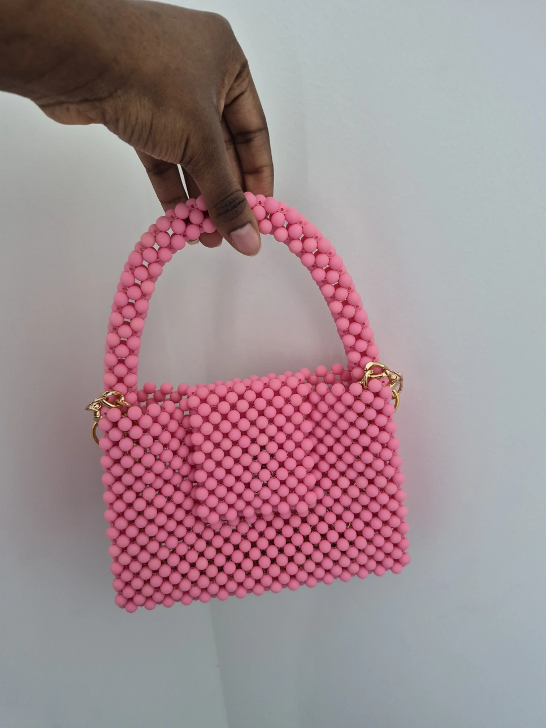 Pink Beaded Handbag with Gold Chain - photo 3