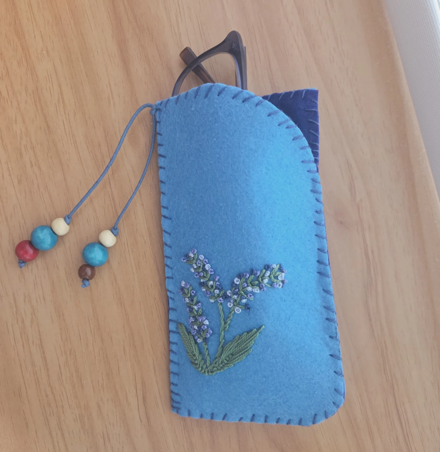 Handmade Felt Glasses Case with Lavender Embroidery - photo 3