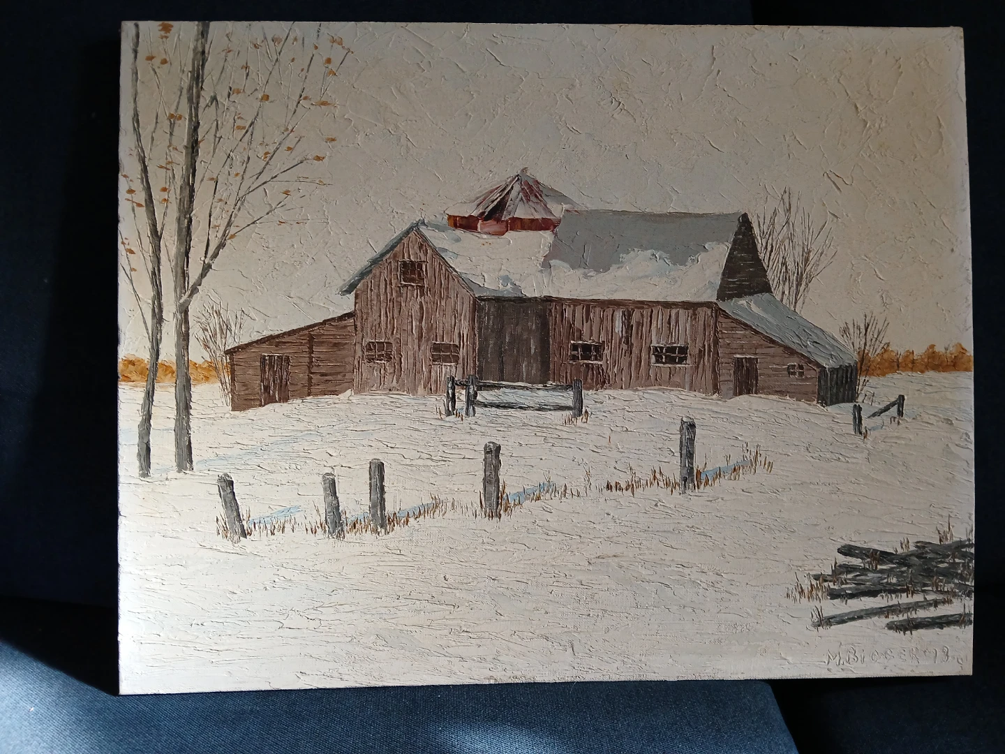 Original Winter Landscape " Oil Painting by M. Bigger, 1978