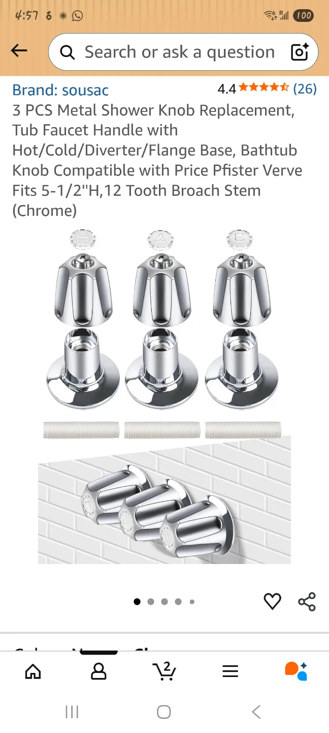 3 Piece Metal Shower Knob Replacement Kit