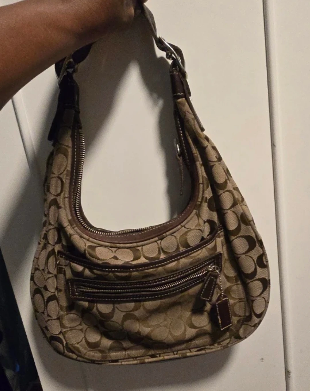 Coach Signature Monogram Hobo Shoulder Bag