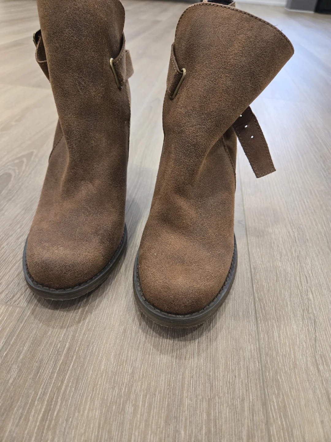 Brown Suede Ankle Boots with Buckle Accent - photo 2