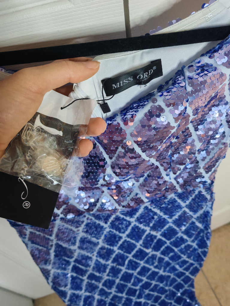 Blue Sequin Split Mermaid Dress Size S - photo 4