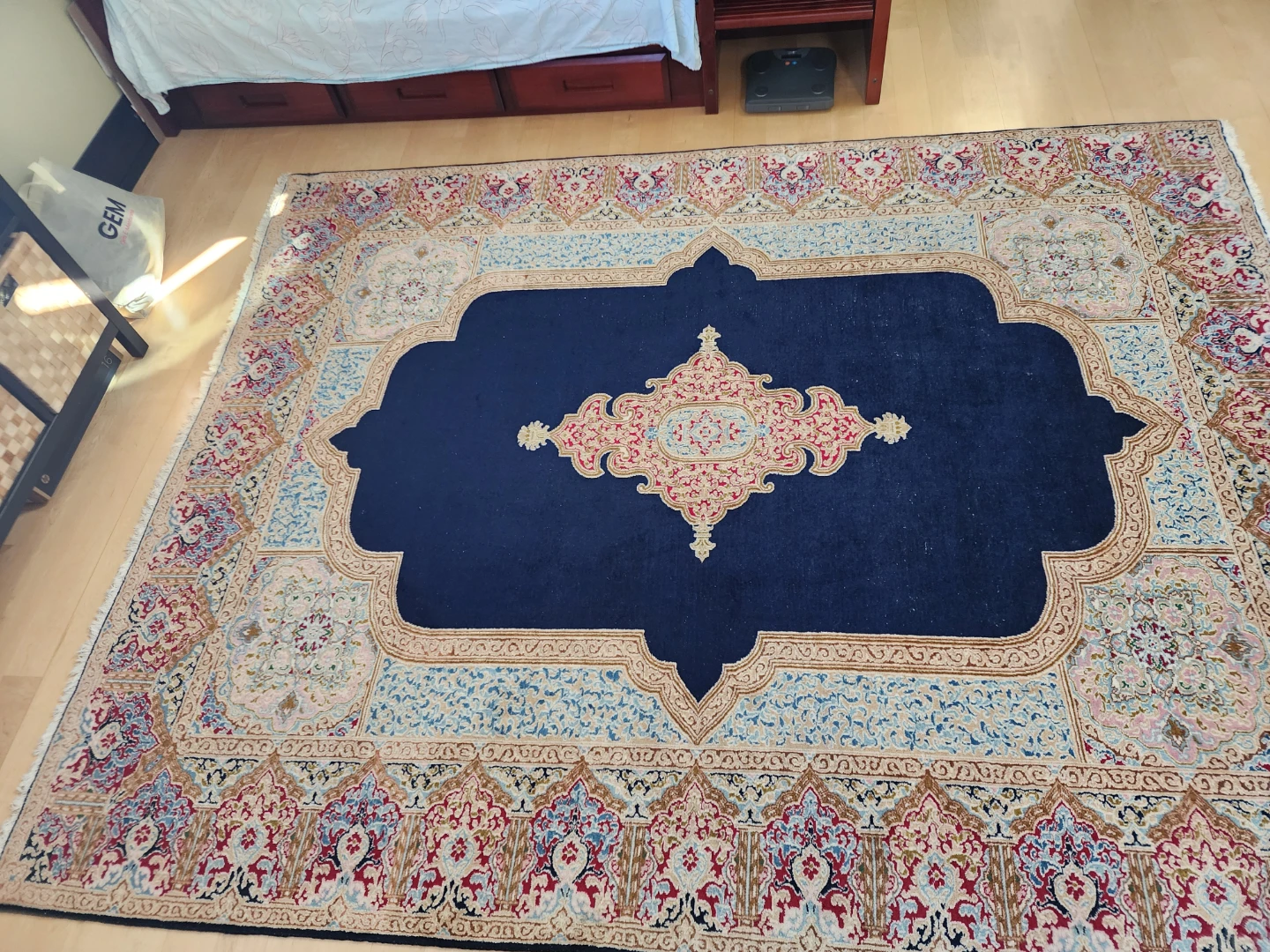 Silk Persian Area Rug - Navy Blue with Intricate Pattern - photo 3