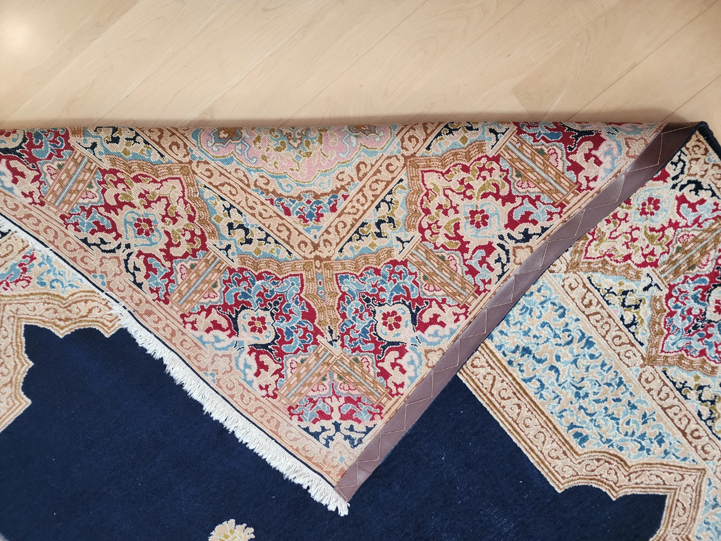Silk Persian Area Rug - Navy Blue with Intricate Pattern - photo 4