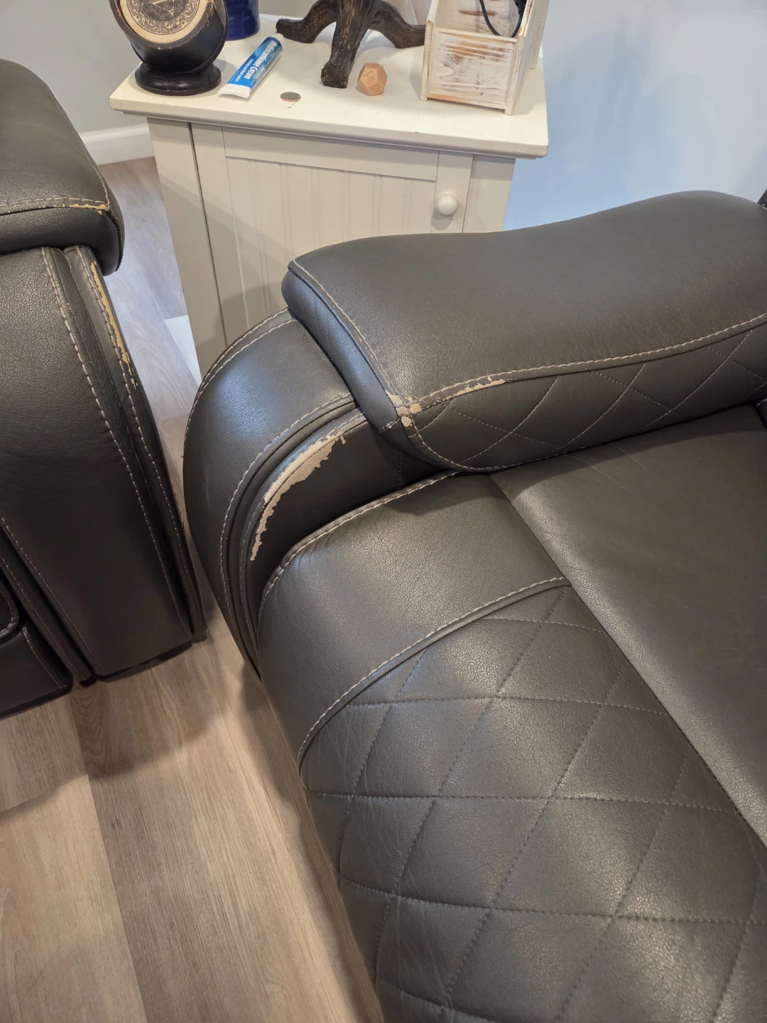 Gray Faux Leather Reclining Loveseat with Cup Holders - photo 3