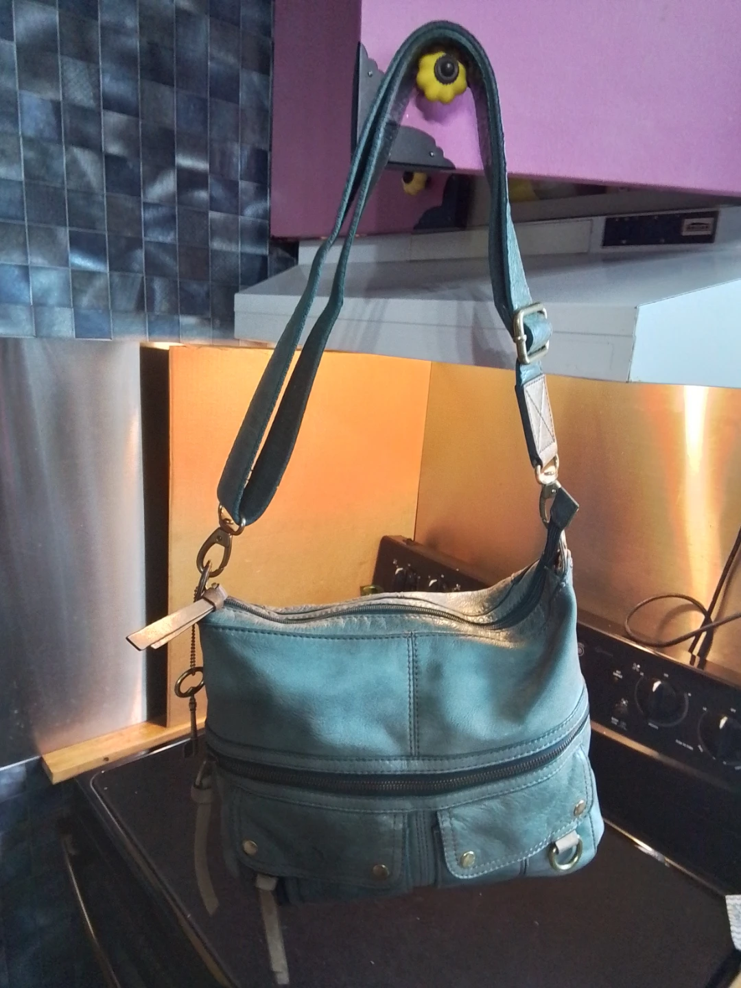 Fossil Morgan Traveler Green Leather Messenger Bag