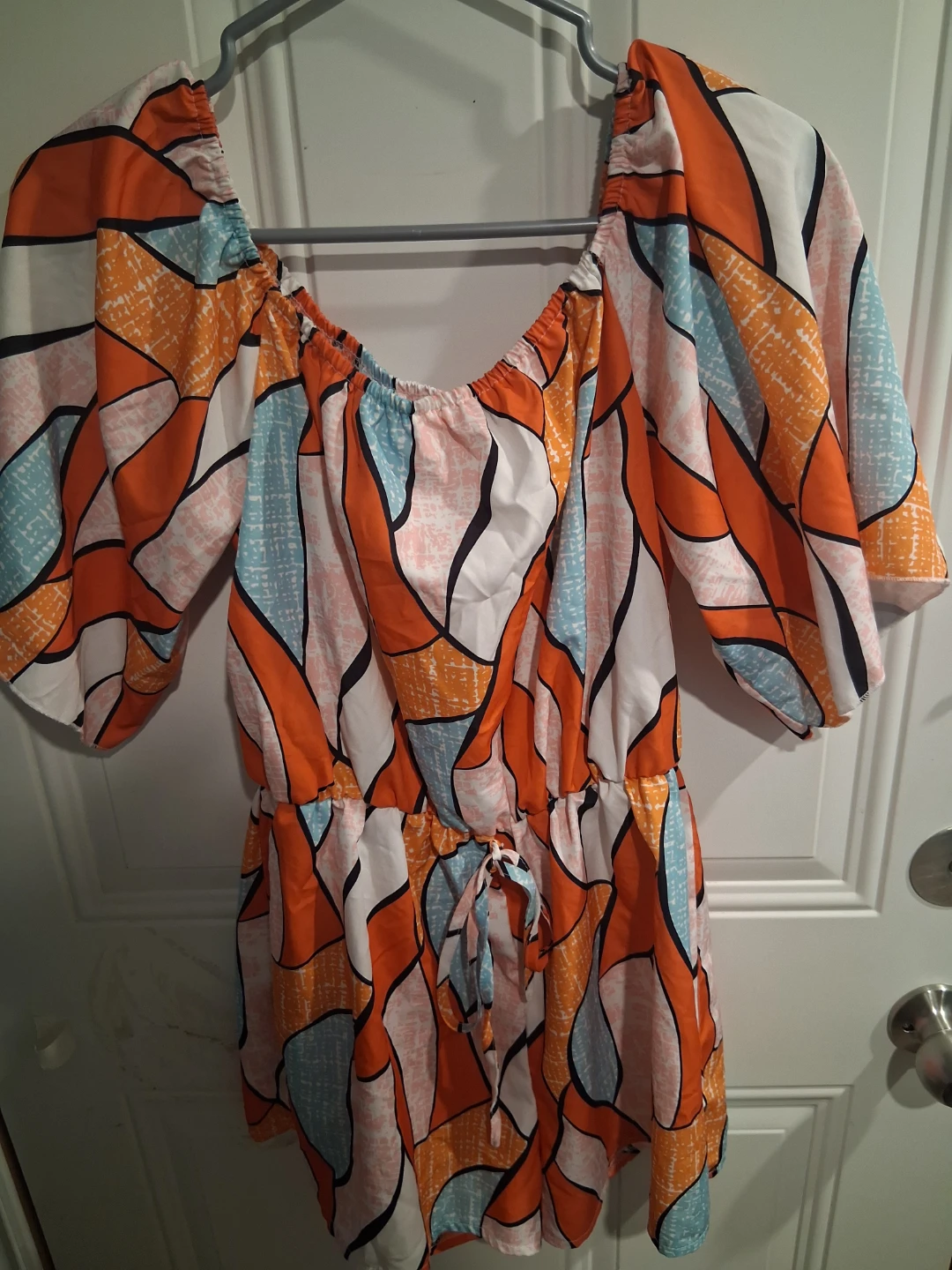 Off-the-shoulder printed romper