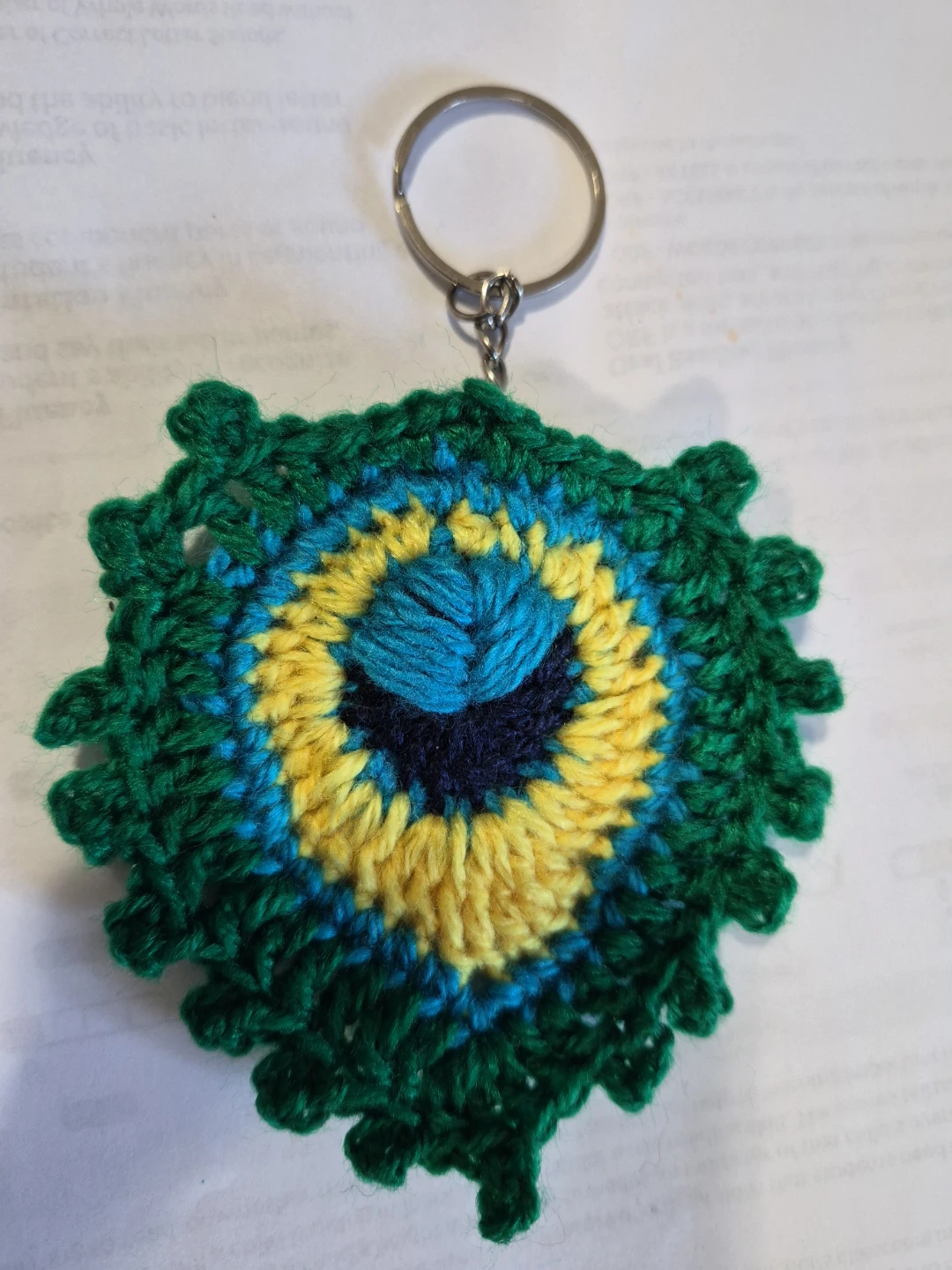 Handmade Crocheted Peacock Feather Keychain