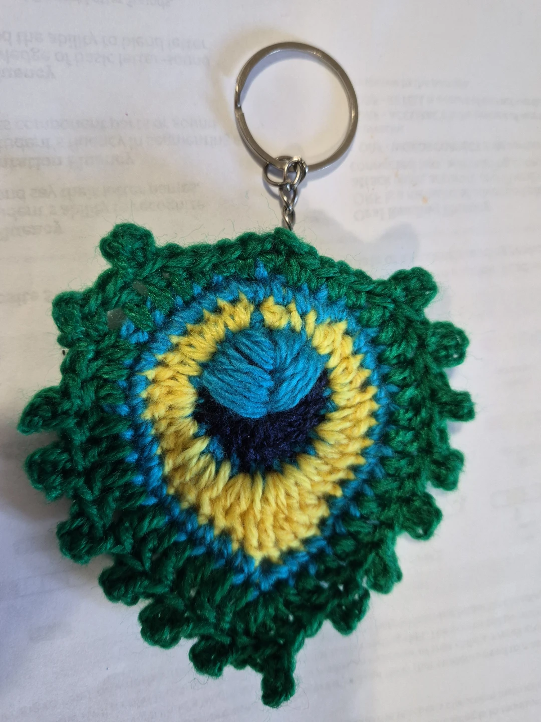 Handmade Crocheted Peacock Feather Keychain - photo 2