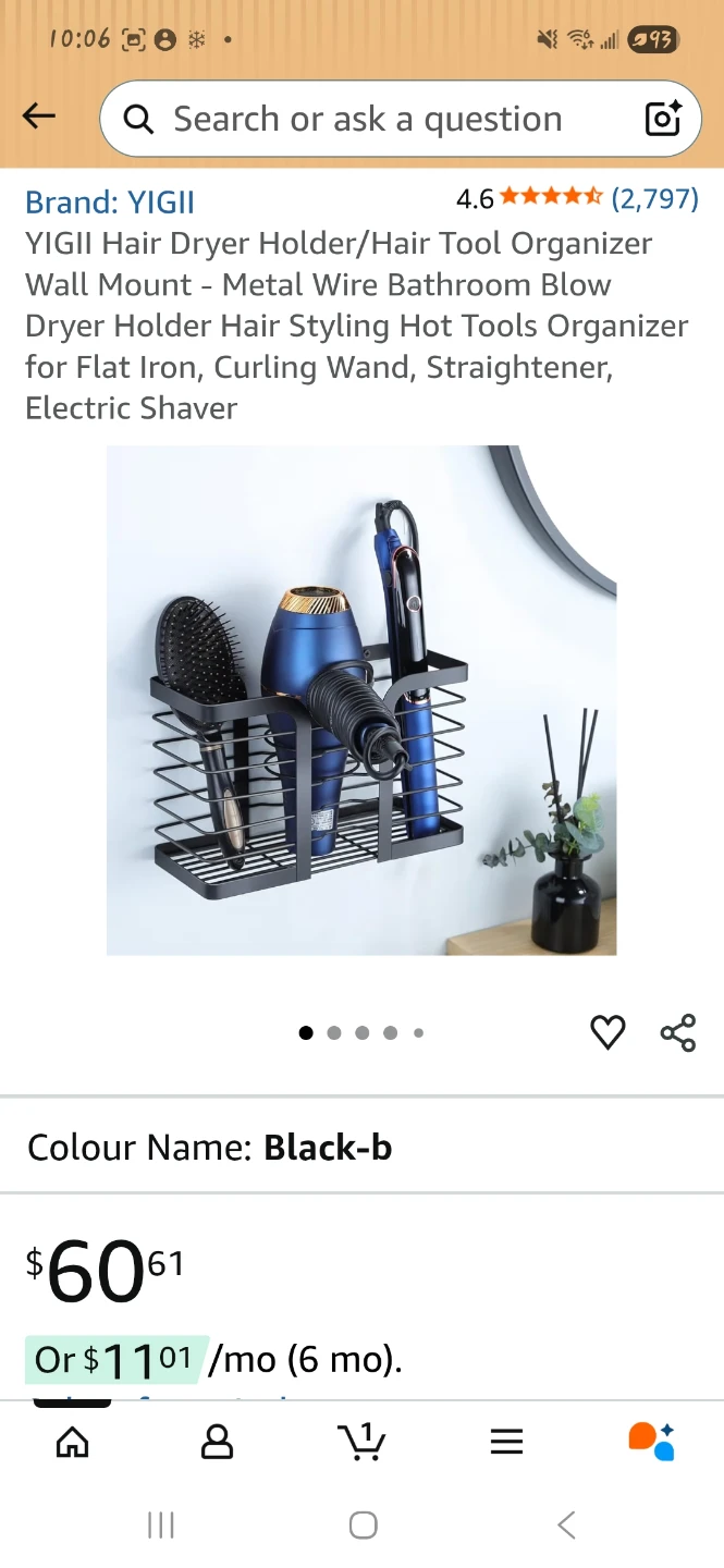 Hair Dryer Holder - Black Metal Organizer