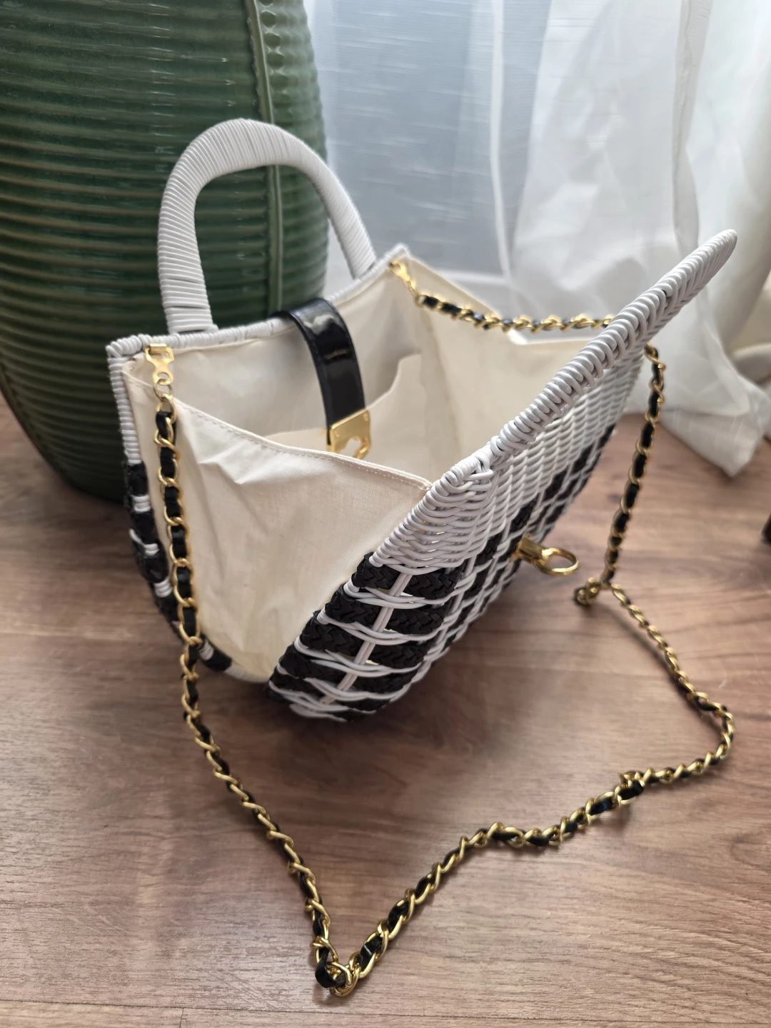 Woven Tote Bag with Chain Strap - photo 2
