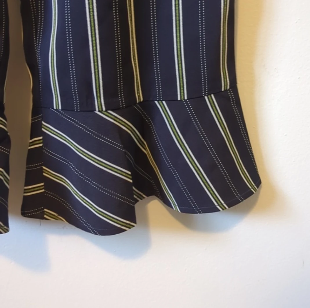 Navy Striped Jumpsuit with Ruffle Hem - photo 2