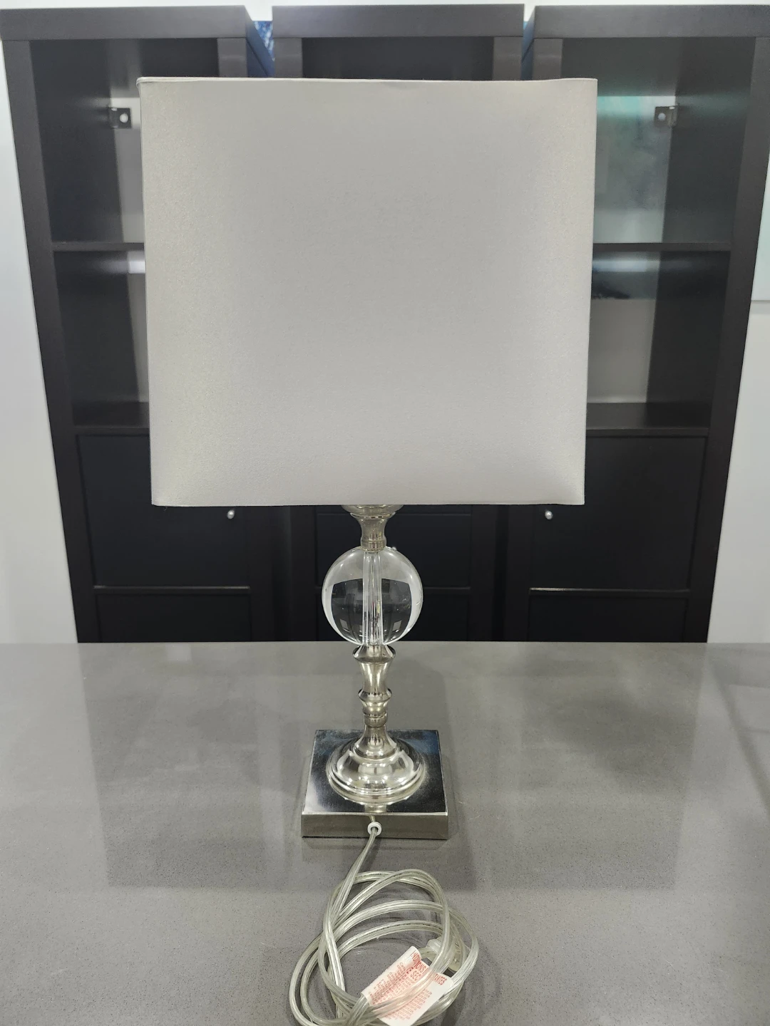Pair of Modern Crystal Accent Table Lamps with Grey Shades