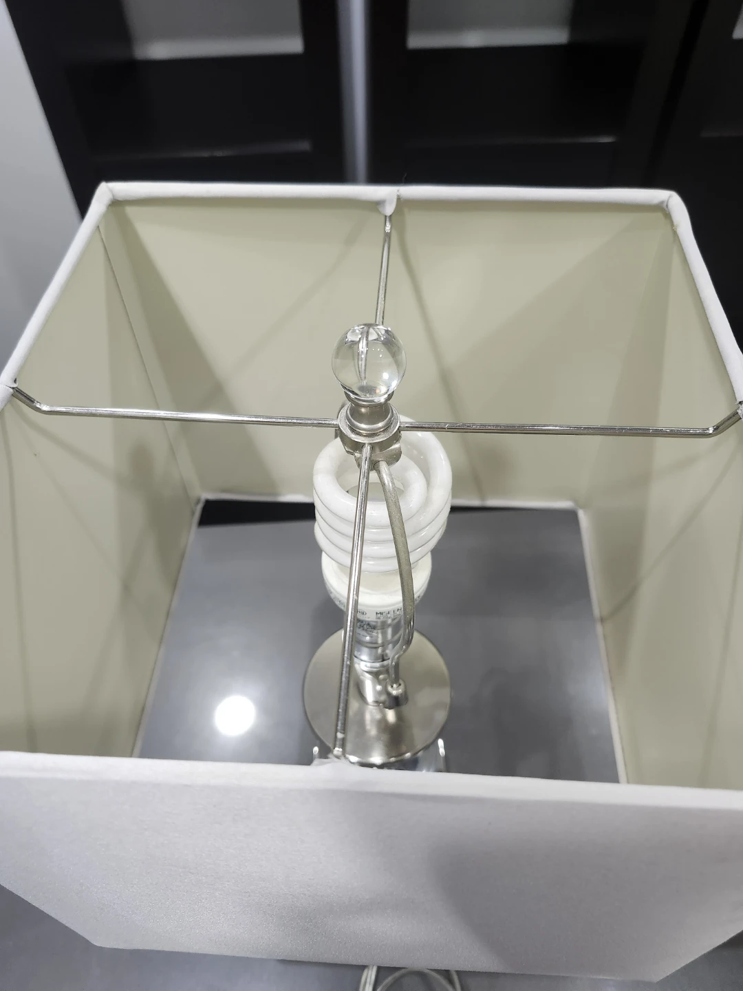 Pair of Modern Crystal Accent Table Lamps with Grey Shades - photo 2