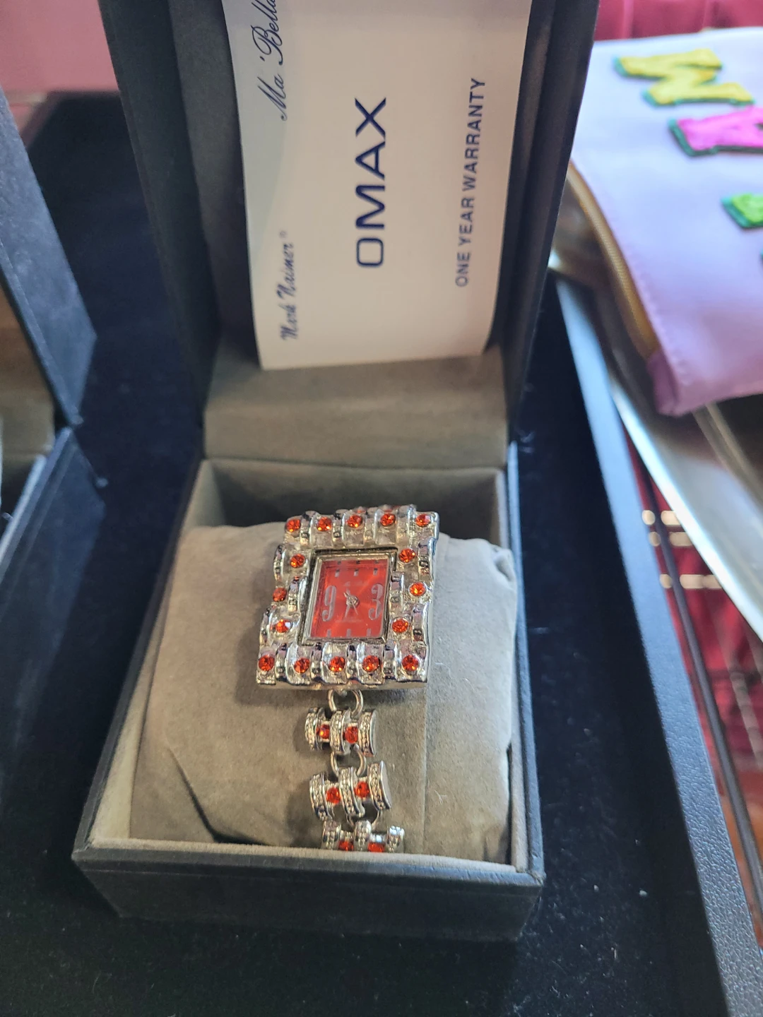 OMAX Women's Watch - Red Face with Rhinestone Embellishments