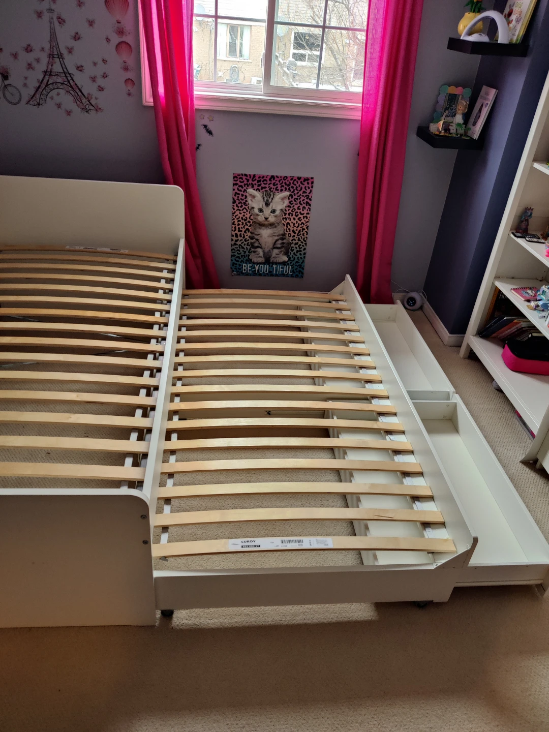 White Twin Bed with Trundle and Storage - photo 3