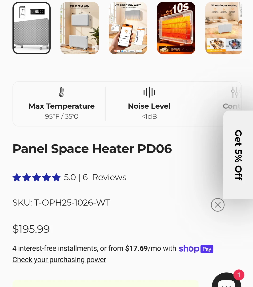 1500W Panel Space Heater - photo 3
