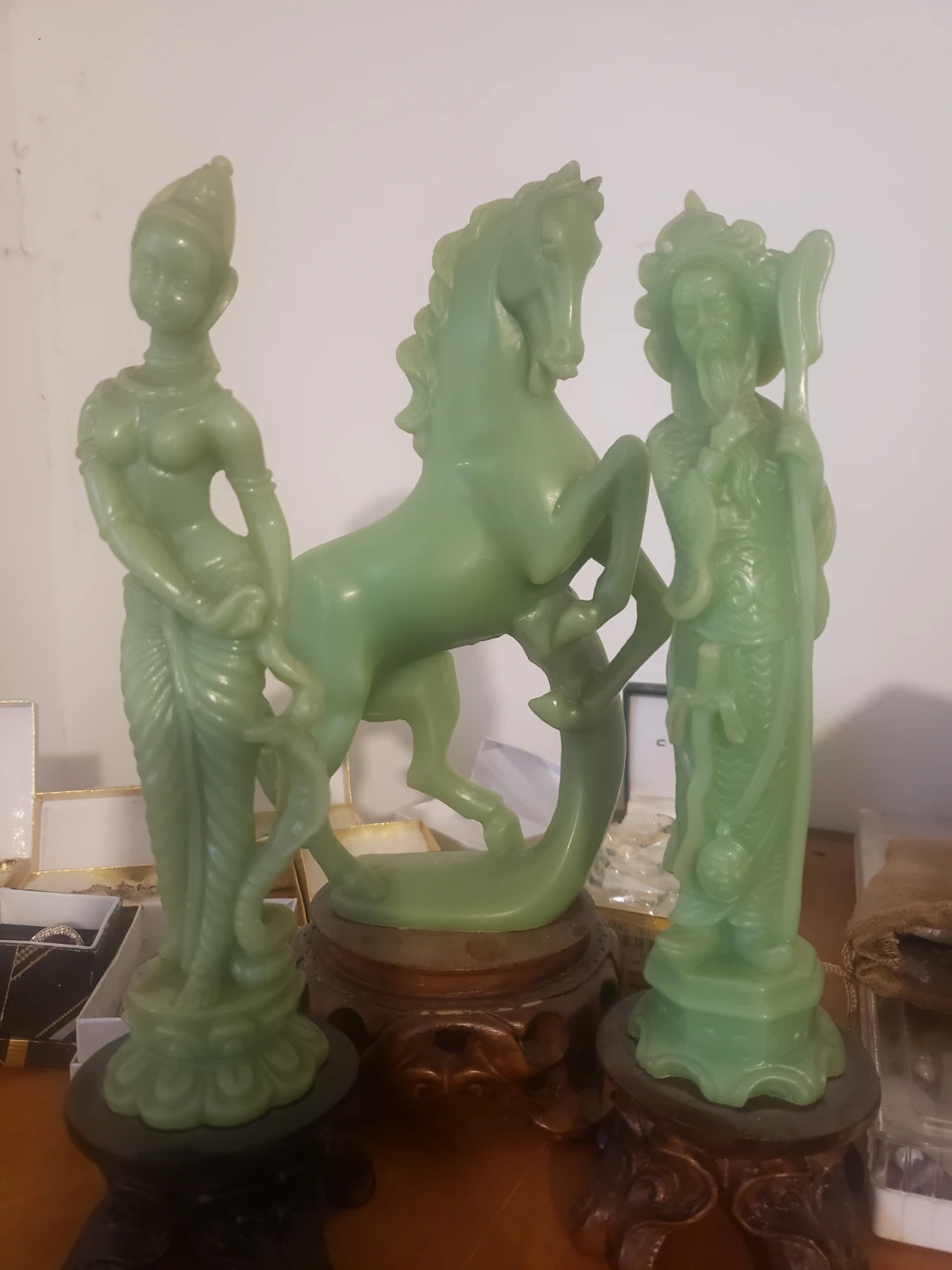 Set of 3 Vintage Jade-like Figurines: Horse and Two Figures