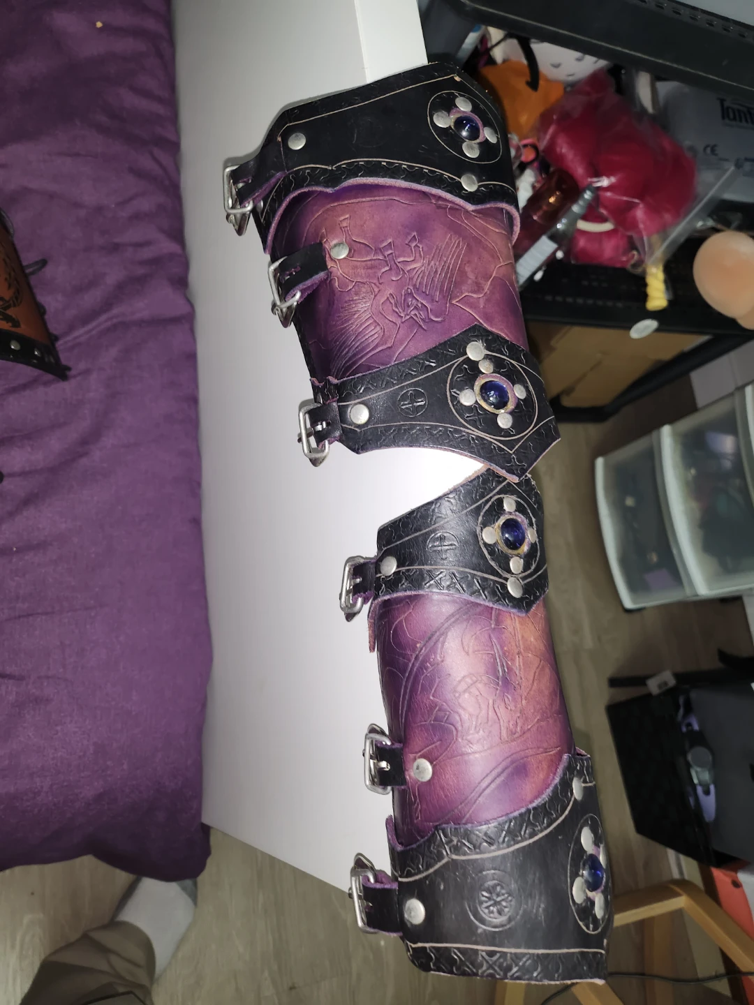 Purple Leather Arm Bracers with Silver Accents - photo 2