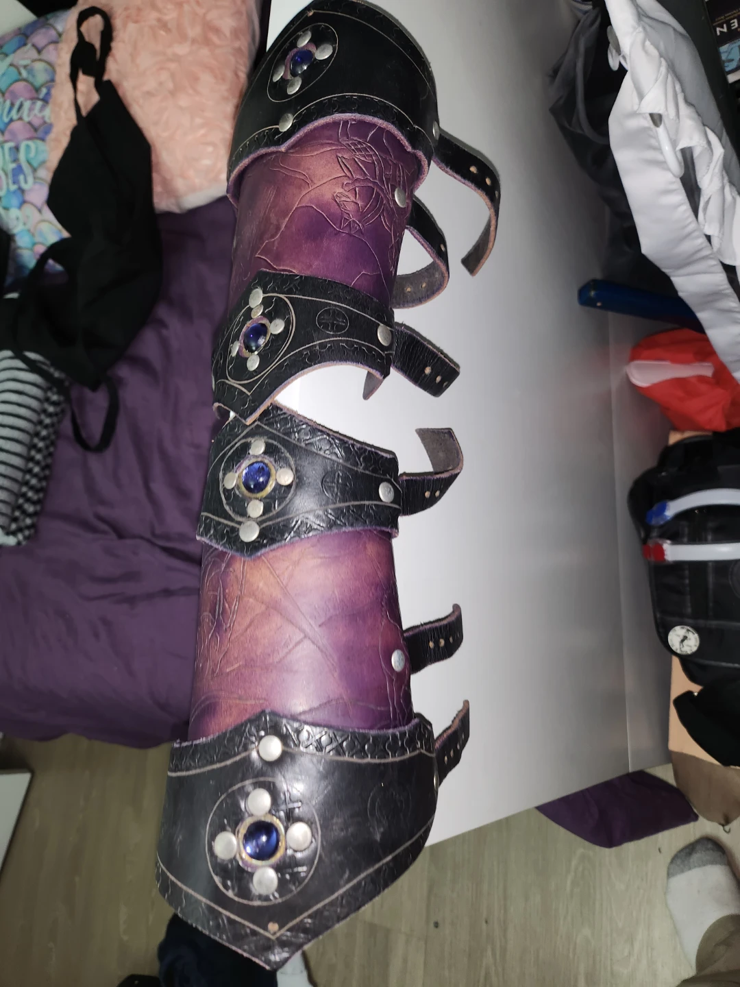 Purple Leather Arm Bracers with Silver Accents - photo 3