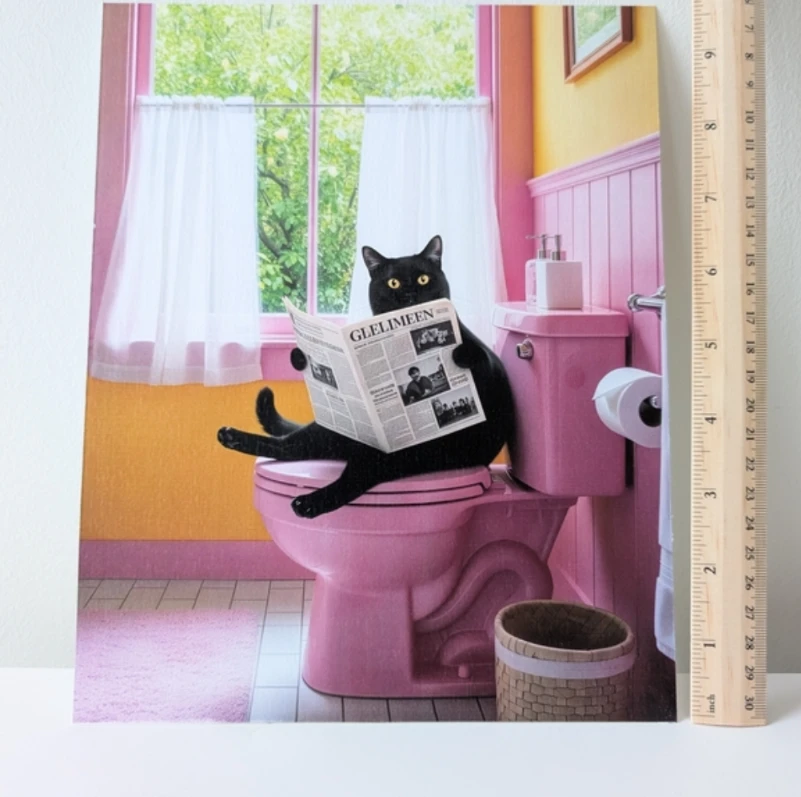 New Cat bathroom wall decor Black Cat Reading Newspaper Print - photo 2