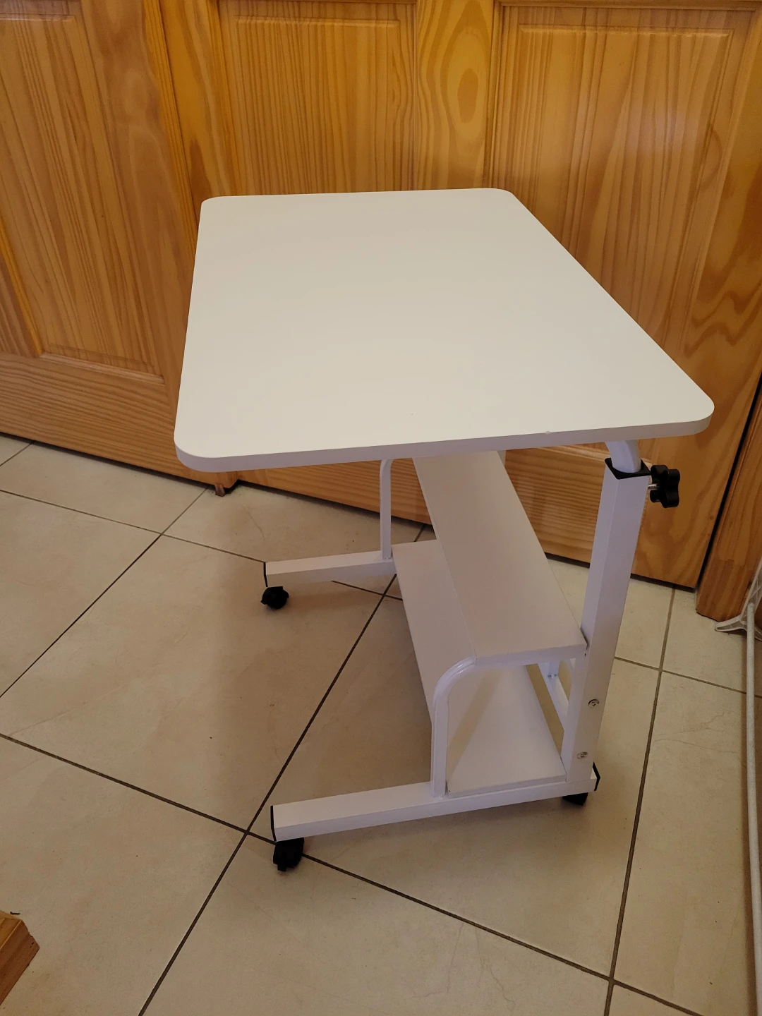 New White Rolling Laptop Table with Shelves - photo 2