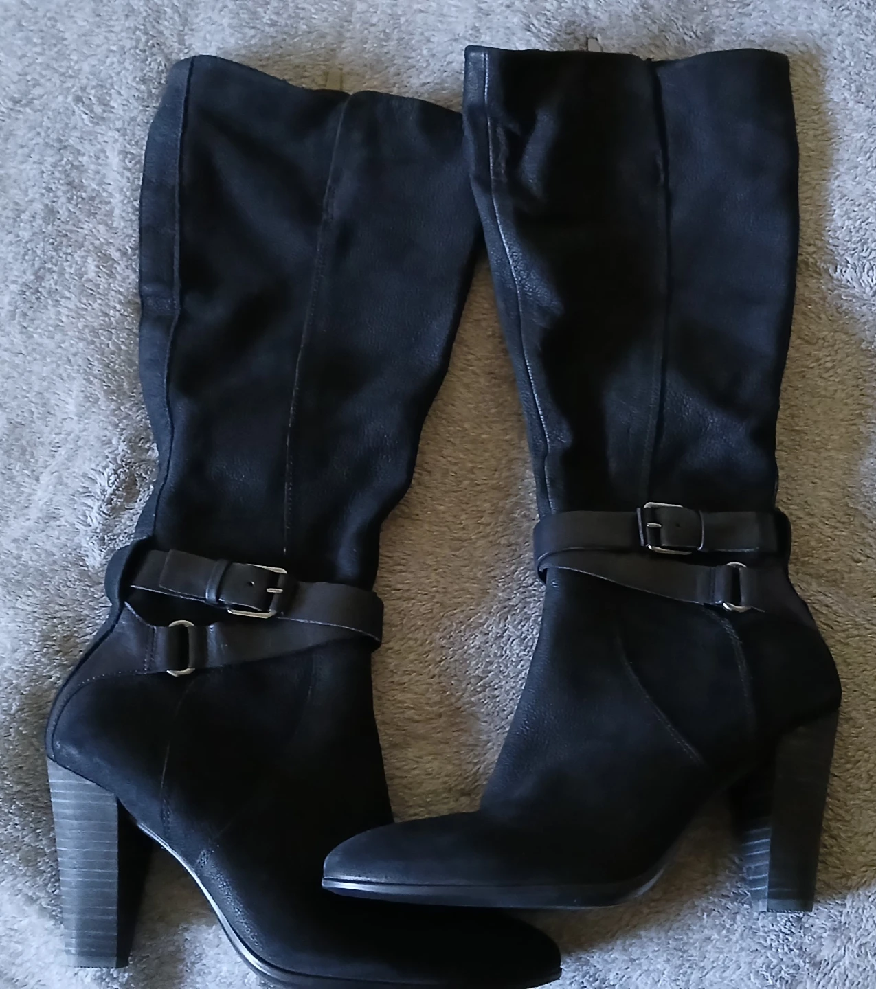 Black Suede and Leather Knee-High Boots