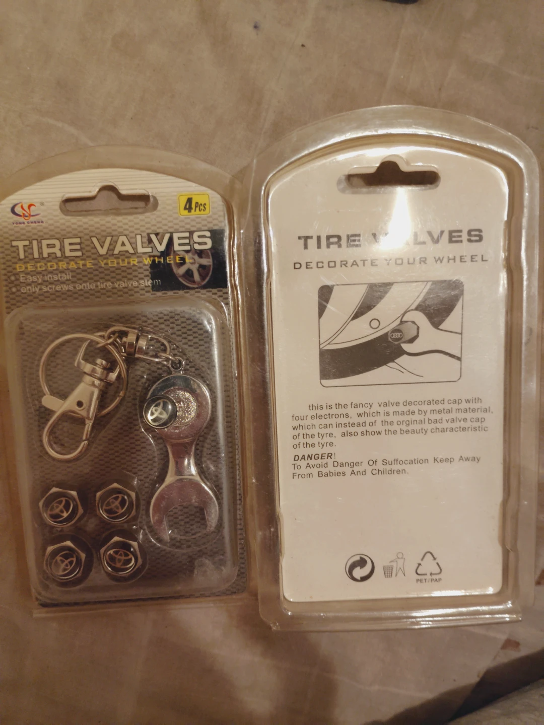 Car Tire Valve Stem Caps Keychain Set