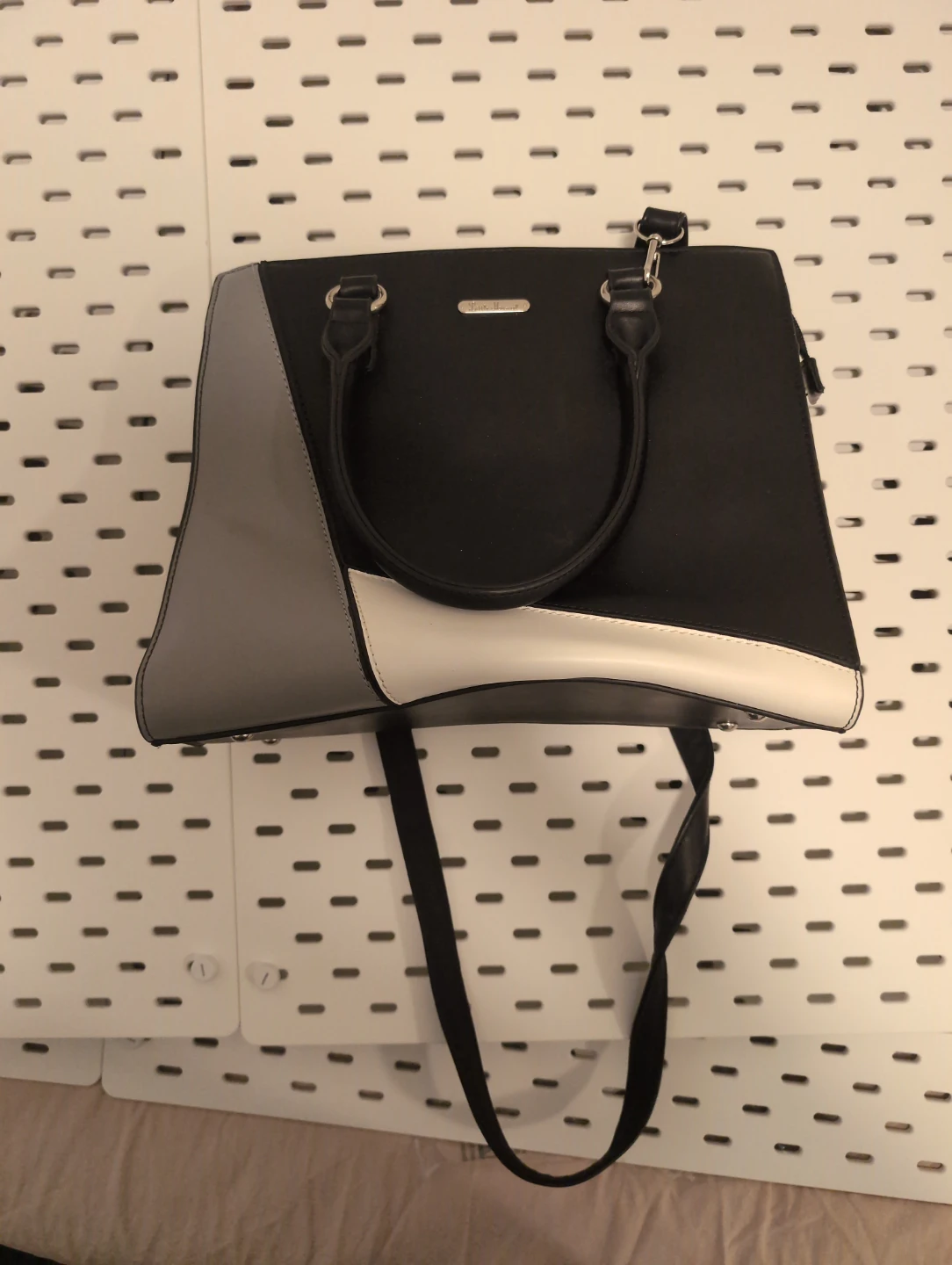 Black, Grey, and White Colour-Blocked Handbag