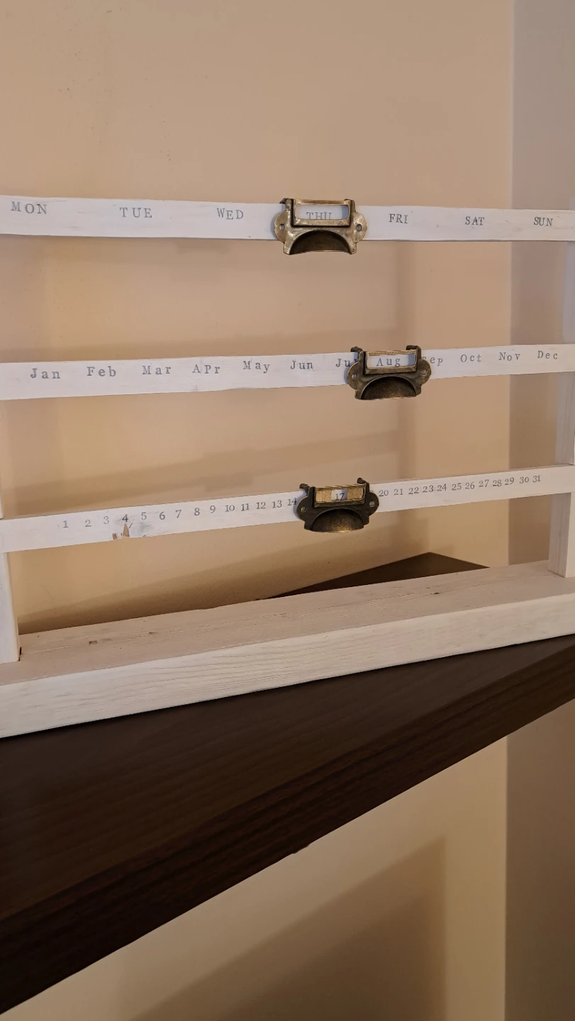 Wooden Perpetual Calendar with Vintage Drawer Pulls - photo 2