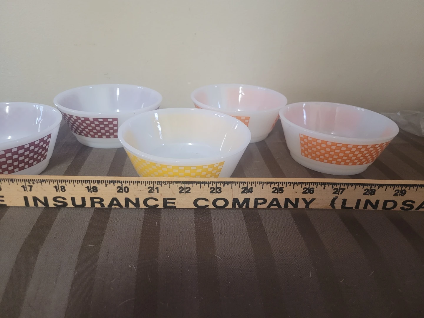 Lot 5 x Fire King Geometric Checkerboard Milk Glass Bowl - photo 4