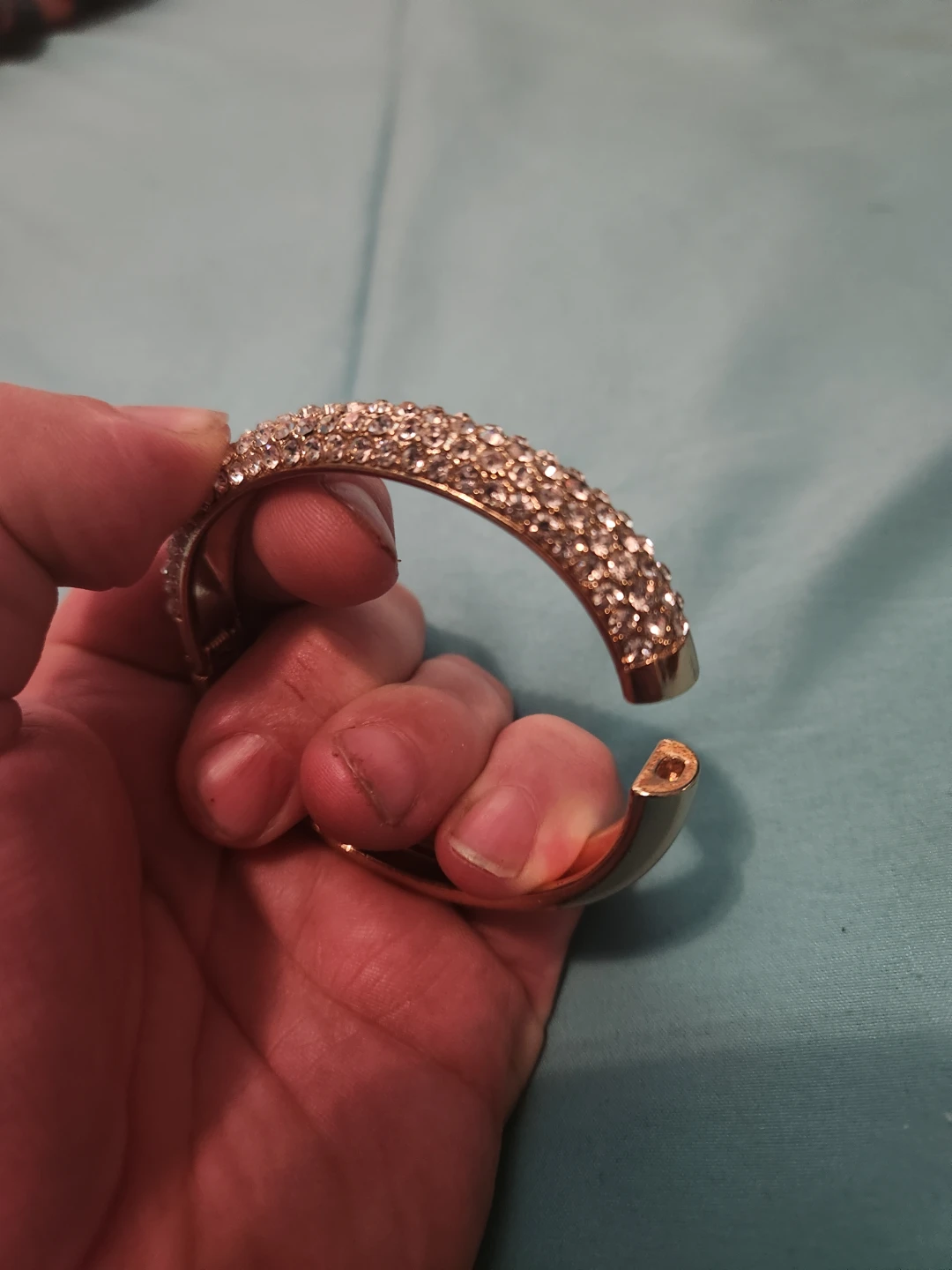 Sparkly gold-tone cuff bracelet with rhinestones - photo 2