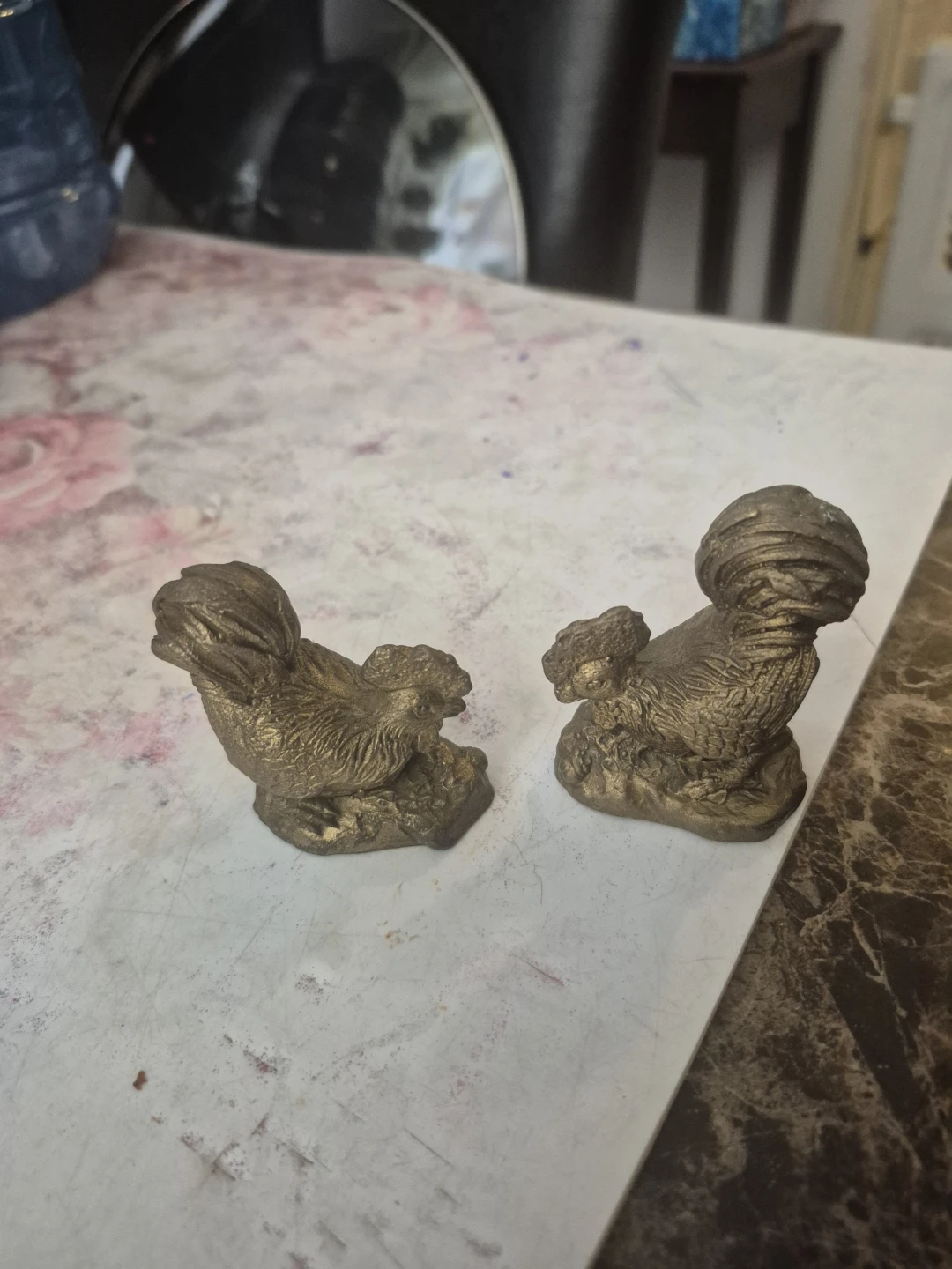 Bronze Finish Roosters Figurines - Pair